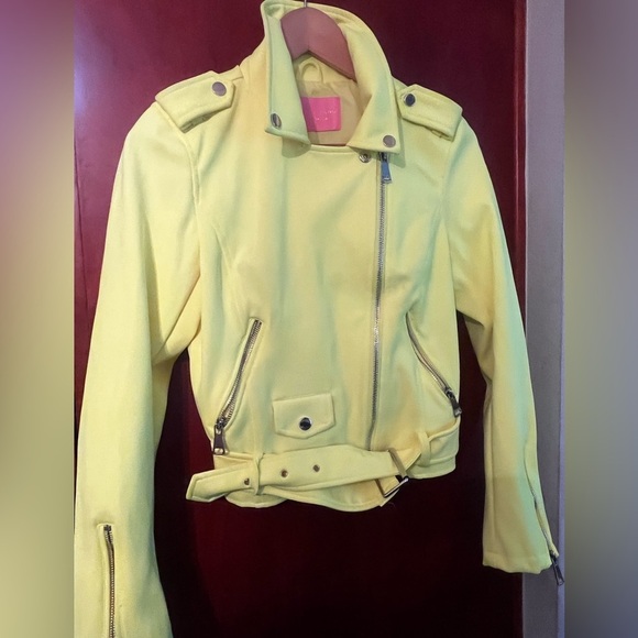Azalea Wang Women's Sz Small Long Sleeve Bright Neon Yellow Zip Up Biker Jacket - Picture 5 of 8
